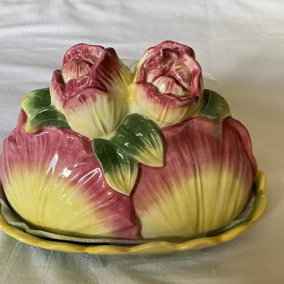 Corner Ruby Botanical Collection Roses Flower Multicolor Butter Dish Ceramic NEW - Picture 3 of 11